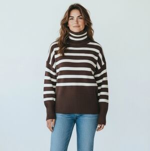 Sweater - A New Day - Mock Turtleneck Brown And Cream